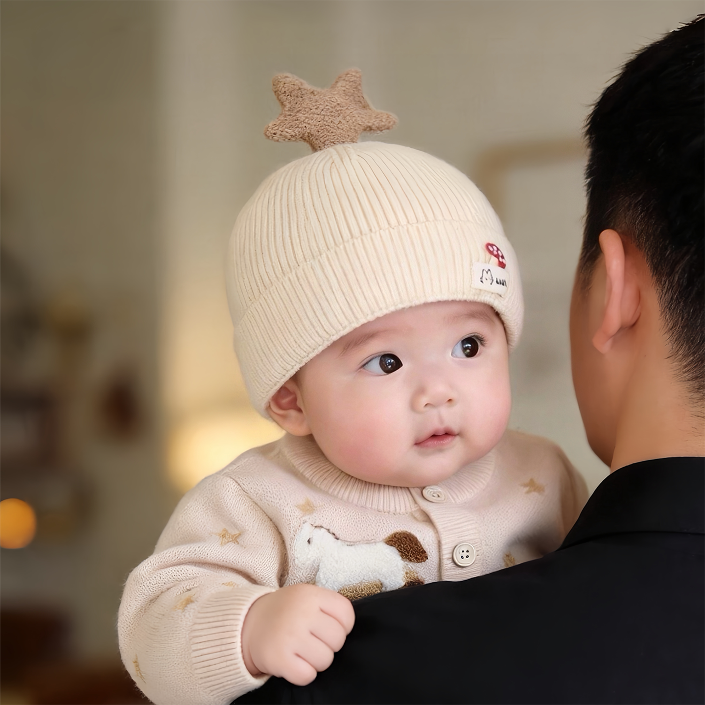婴幼儿帽子秋冬季保暖加厚小月龄套头帽男童女宝宝防风毛线护耳帽