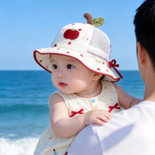 婴儿帽子夏季薄款遮阳防晒透气网眼小月龄渔夫帽男女宝宝可爱盆帽