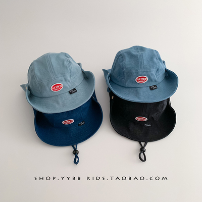 儿童帽子春秋季出游大帽檐遮阳渔夫帽男女宝宝防风复古牛仔露营帽
