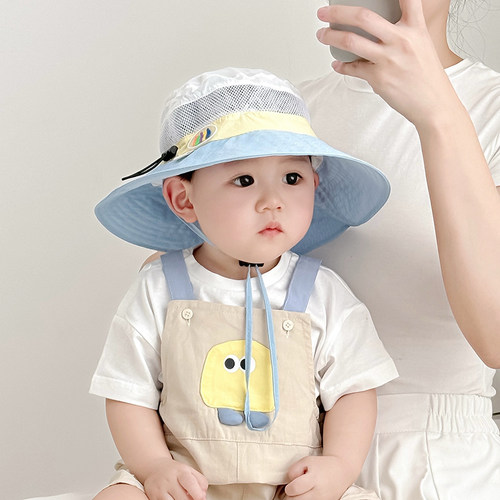 儿童速干帽子夏季薄款透气网眼大帽檐渔夫帽男女宝宝遮阳防晒盆帽