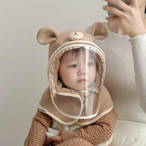 儿童帽子围脖一体帽冬季可爱卡通保暖挡风防寒面罩男女宝宝护耳帽