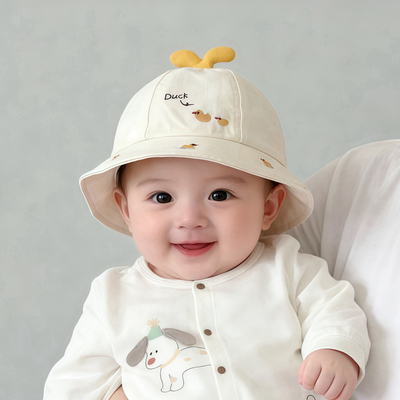 婴儿可爱帽子春秋薄款遮阳防晒渔夫帽男女宝宝小月龄出游夏季盆帽