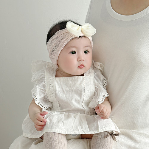 婴幼儿帽子夏季薄款纯棉小月龄发饰女宝宝甜美护囟门帽新生儿发带