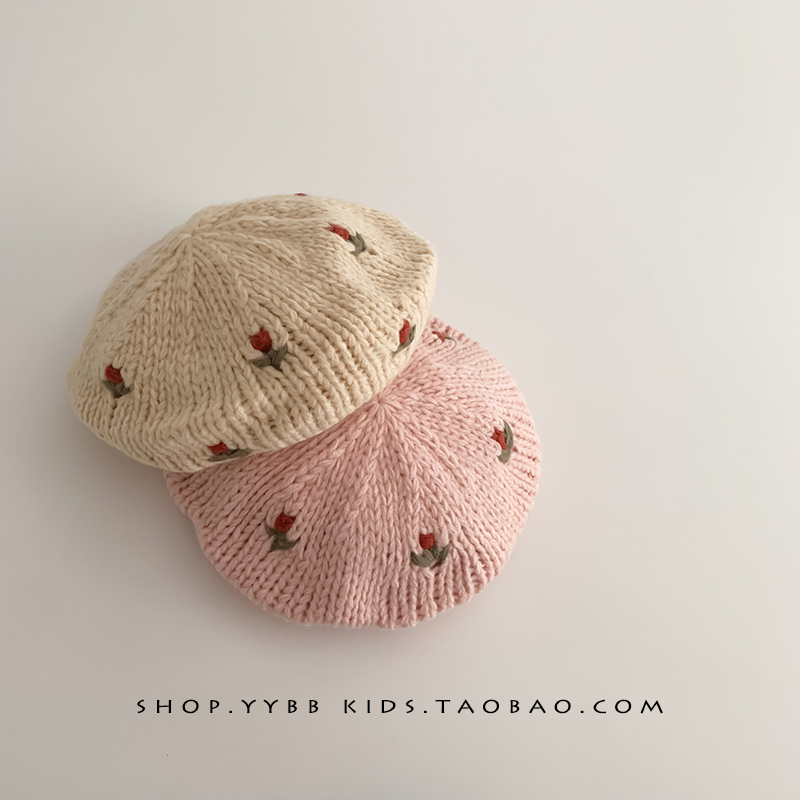 女宝宝帽子秋冬季针织毛线帽ins韩系洋气女童保暖防风贝雷画家帽