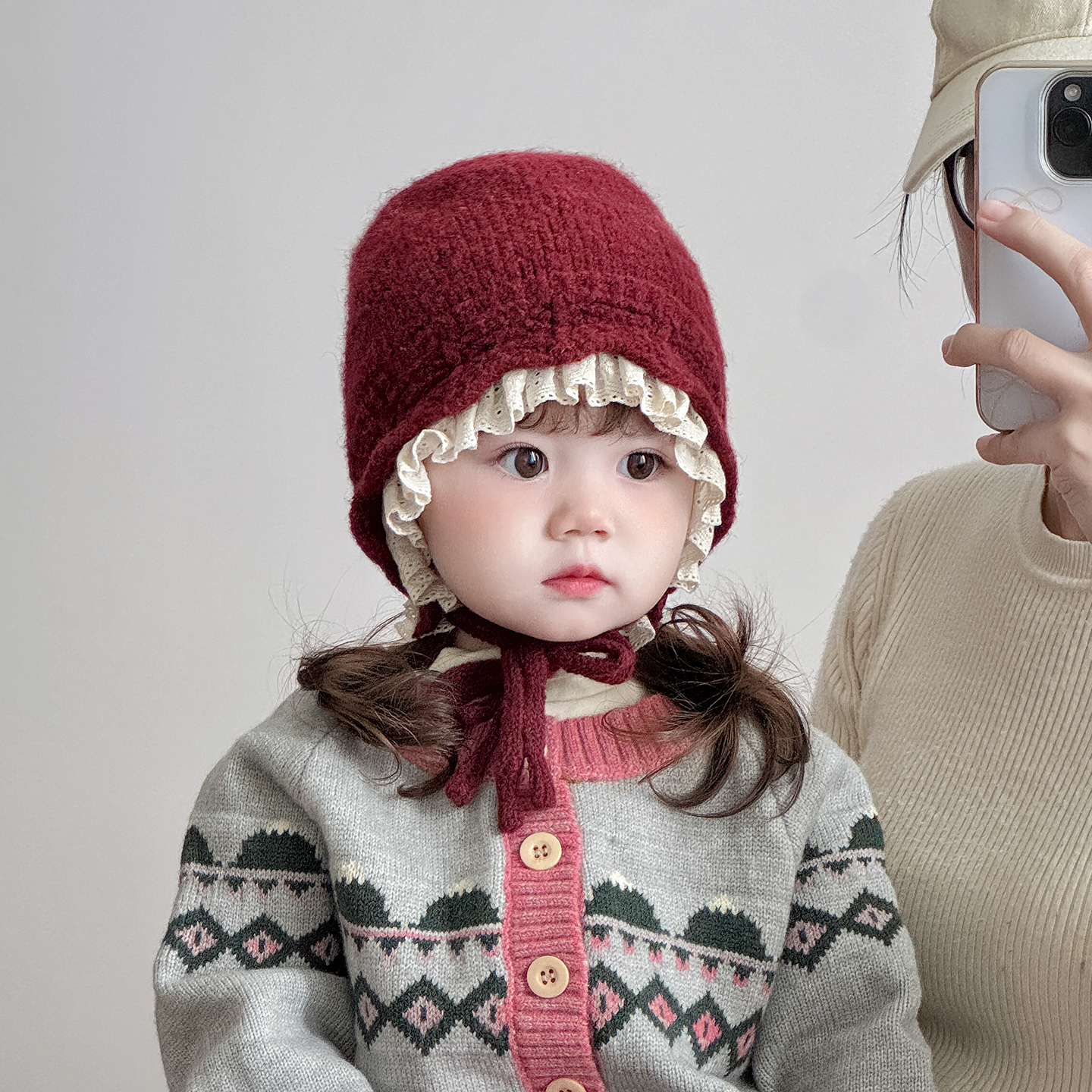 韩系蕾丝女宝宝帽子秋冬季保暖加厚针织毛线帽女儿童防风毛线帽潮