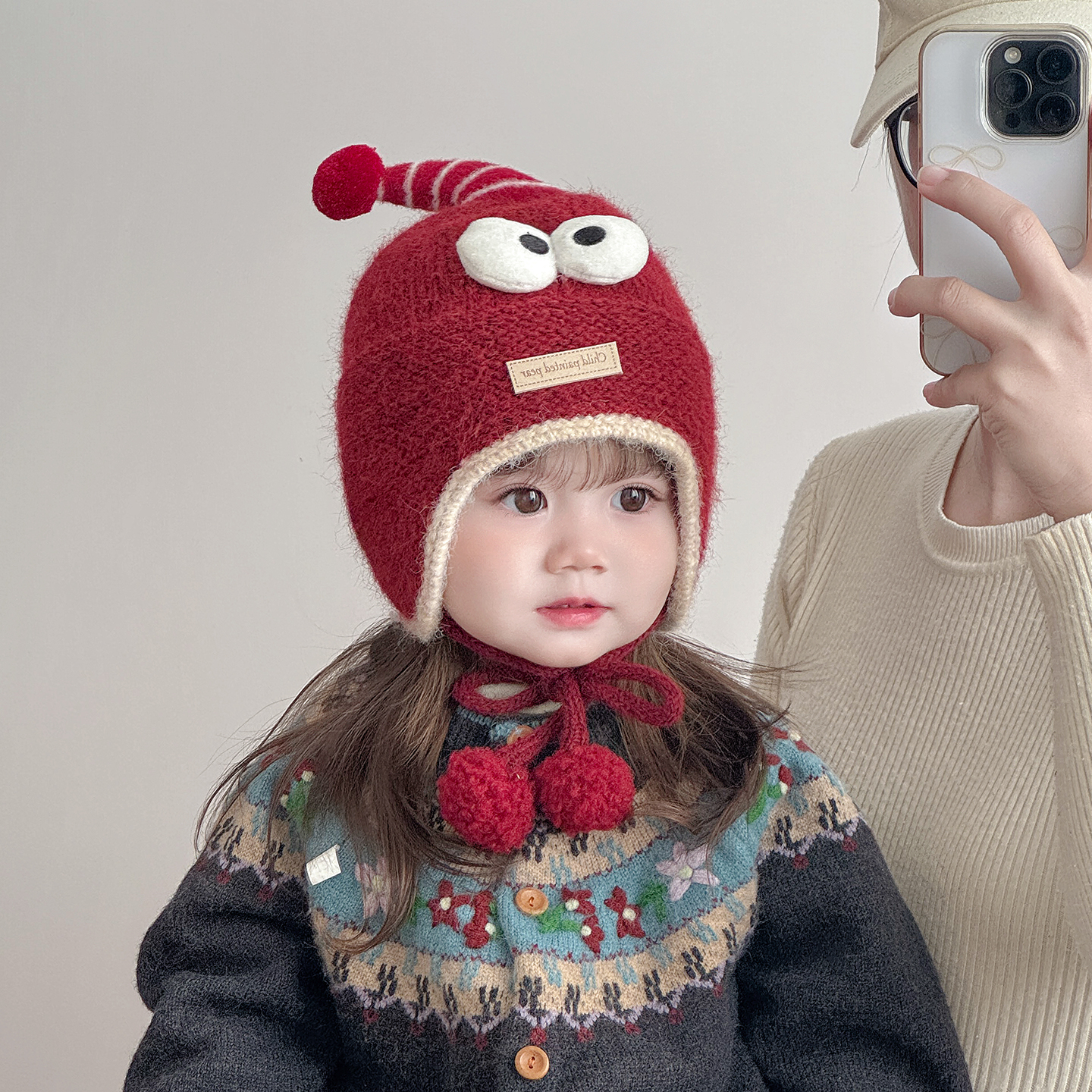 儿童帽子秋冬季保暖加厚针织护耳毛绒帽男宝宝女婴可爱防风毛线帽