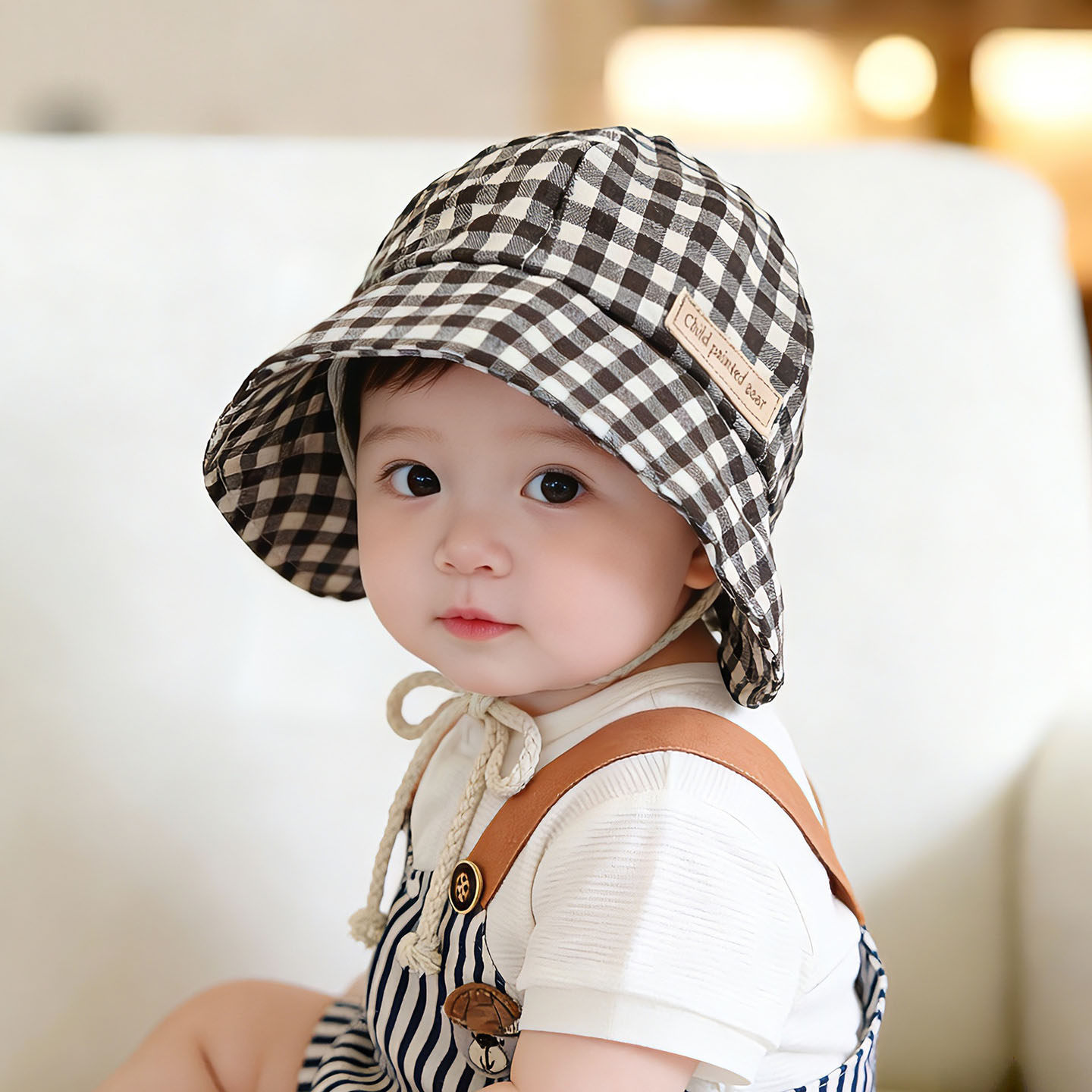 婴儿遮阳帽子春秋薄款大帽檐防晒宫廷帽男女宝宝小月龄夏季系带帽