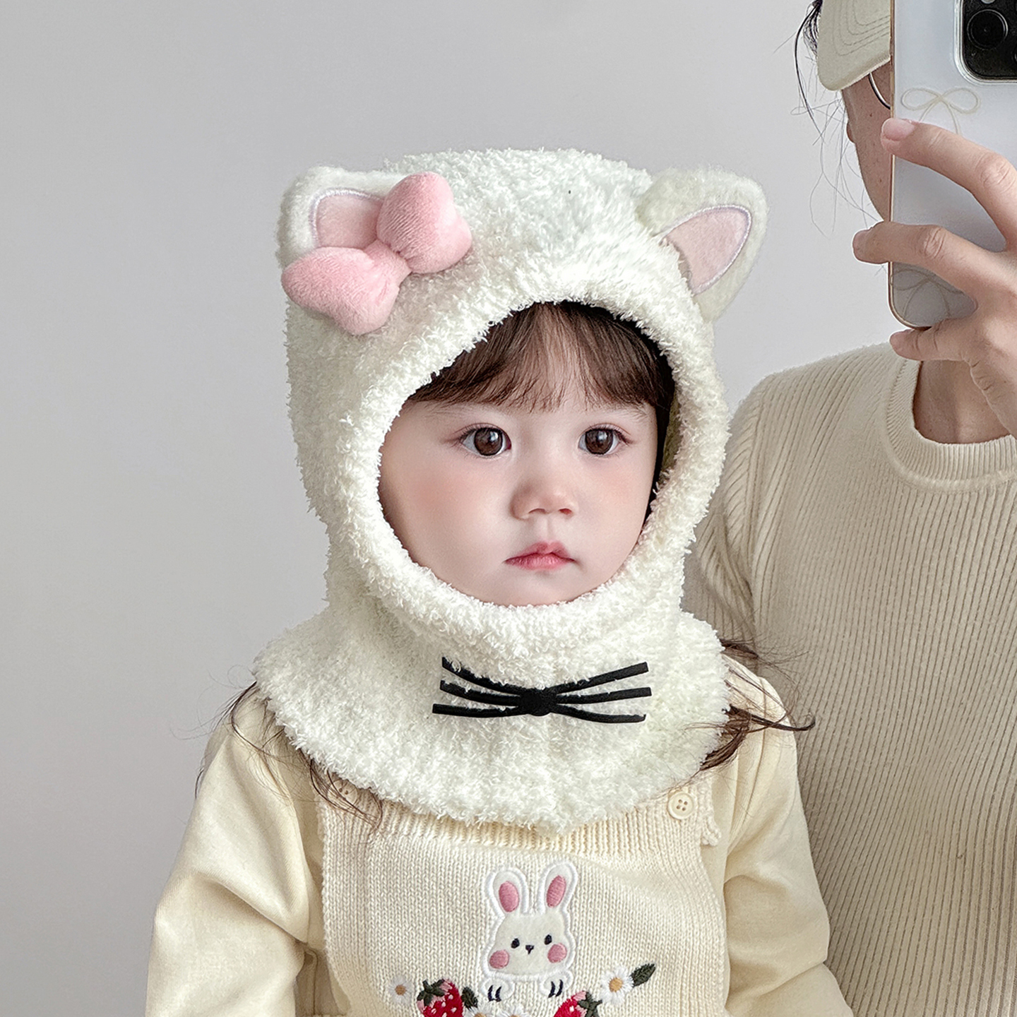 儿童帽子围脖一体毛绒帽秋冬季保暖加厚针织护耳帽女宝宝毛线帽潮