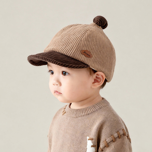 儿童帽子秋冬季保暖加厚灯芯绒鸭舌帽男女宝宝韩版奶嘴防风棒球帽
