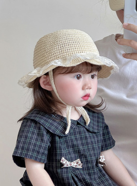 婴儿帽子夏季薄款透气编织草帽女宝宝小月龄出游沙滩洋气渔夫帽潮