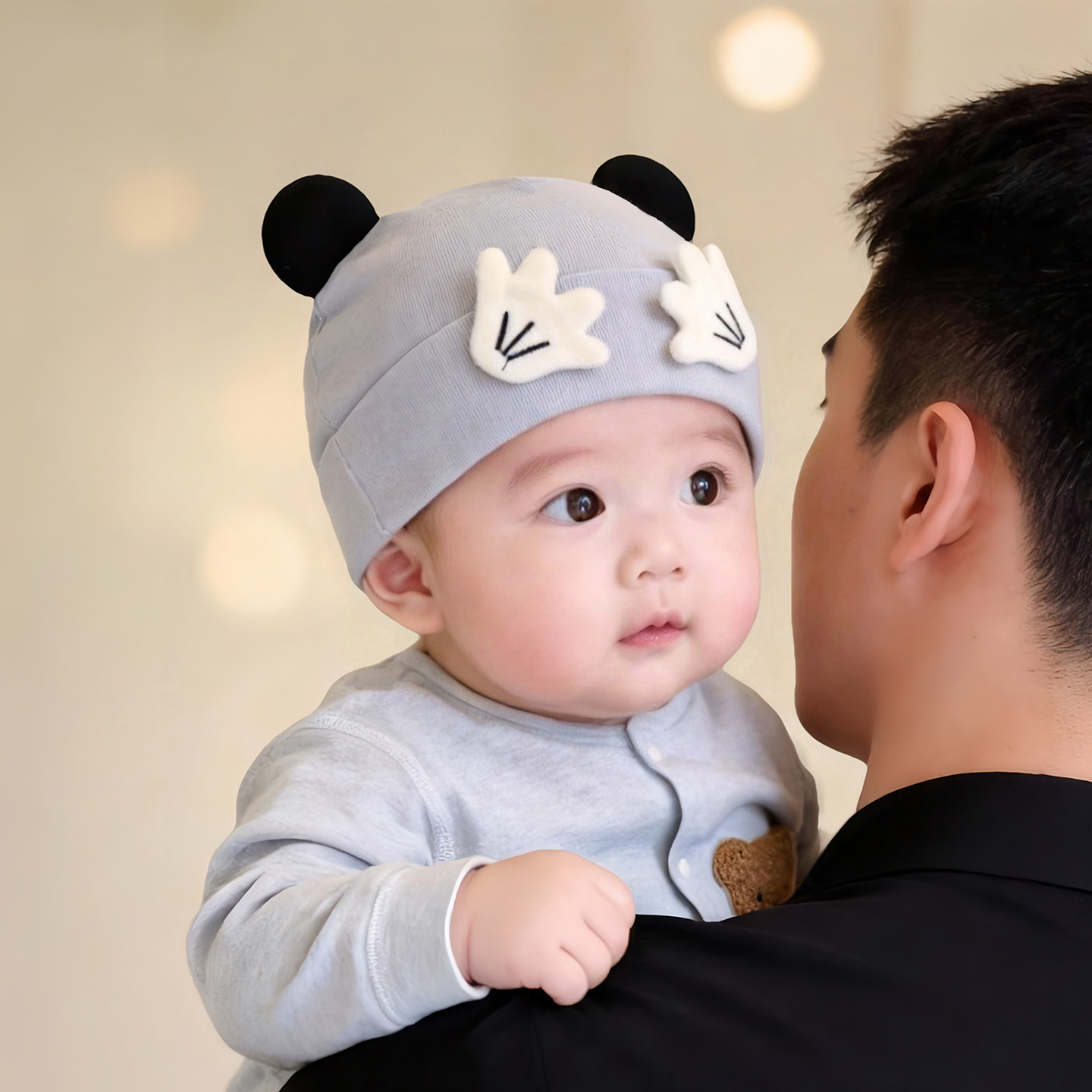婴幼儿卡通帽子春秋款护囟门胎帽男女宝宝可爱小月龄防风套头帽冬