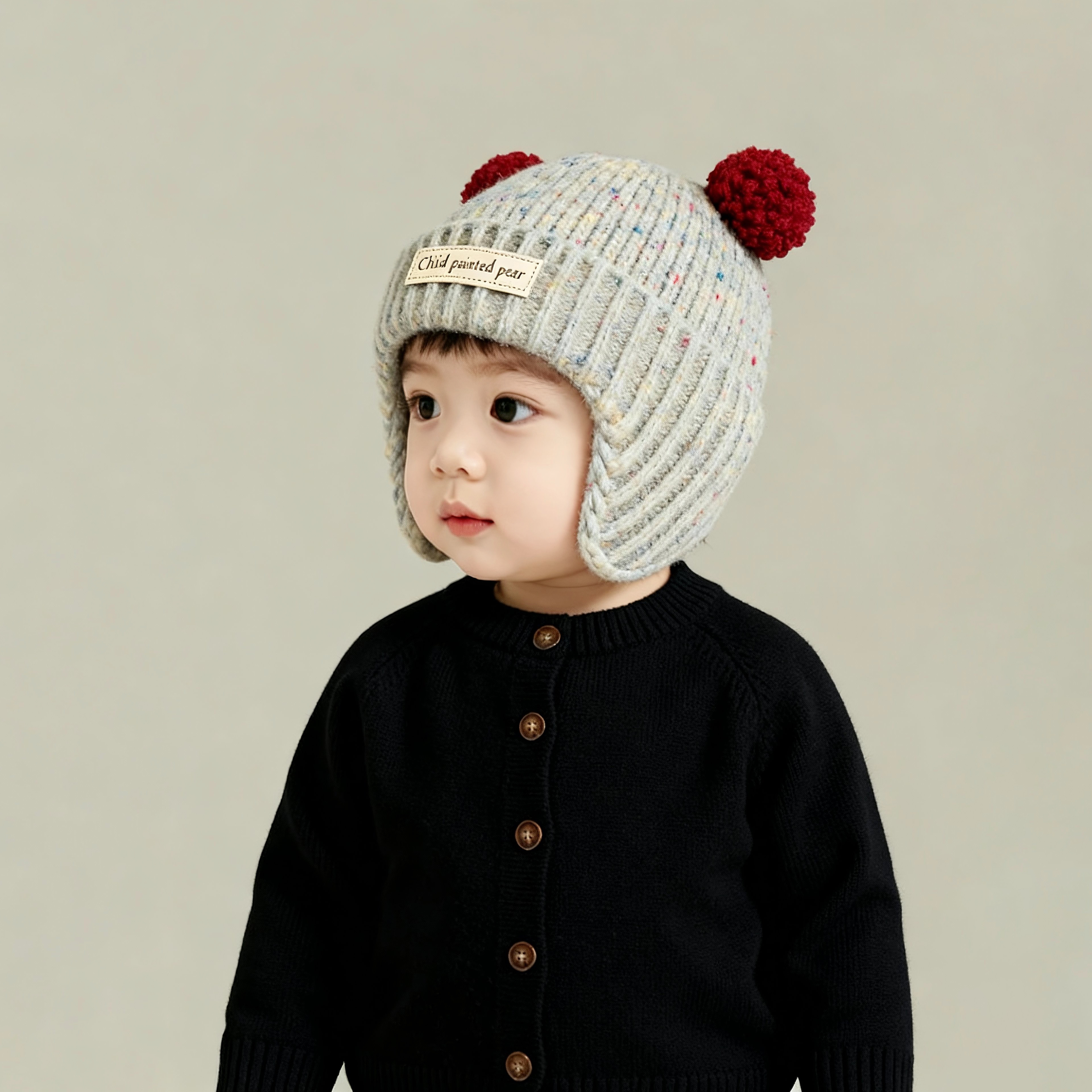 宝宝帽子秋冬季保暖加厚针织护耳帽男婴女儿童韩版简约防风毛线帽
