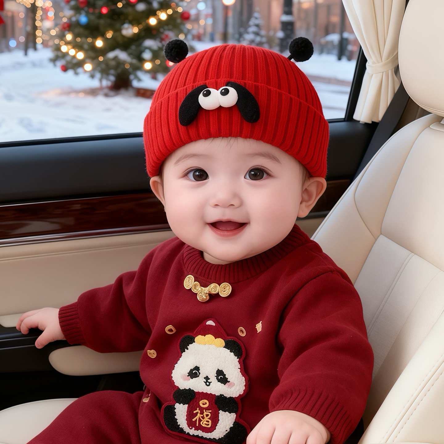 宝宝红色帽子秋冬季可爱超萌针织毛线帽保暖加厚婴幼儿宝宝套头帽