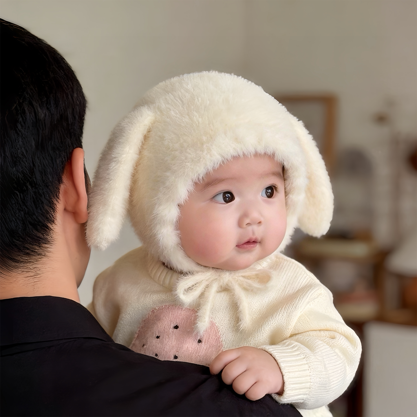 婴幼儿帽子秋冬季保暖加厚针织护耳毛绒帽女宝宝小月龄柔软毛线帽