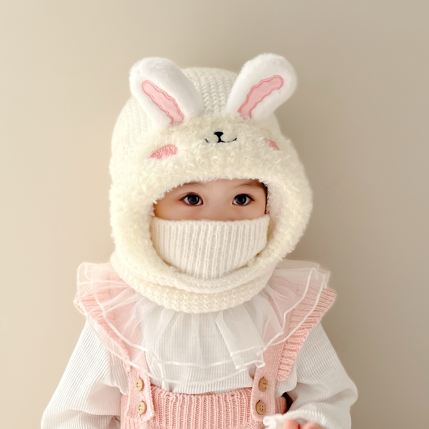 儿童帽子围脖口罩一体帽秋冬季保暖加厚毛线帽男女宝宝防风护耳帽