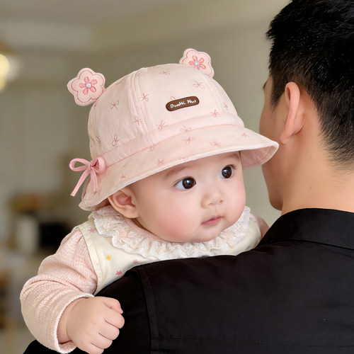 婴儿帽子春秋款可爱超萌小月龄遮阳防风公主渔夫帽女宝宝盆帽冬天