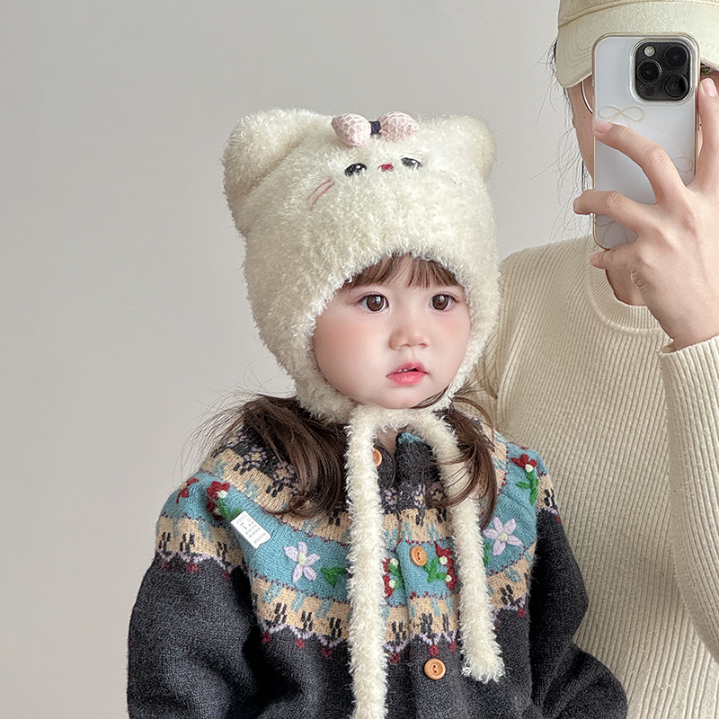 儿童帽子秋冬季保暖加厚针织护耳毛绒帽男孩女宝宝可爱防风毛线帽