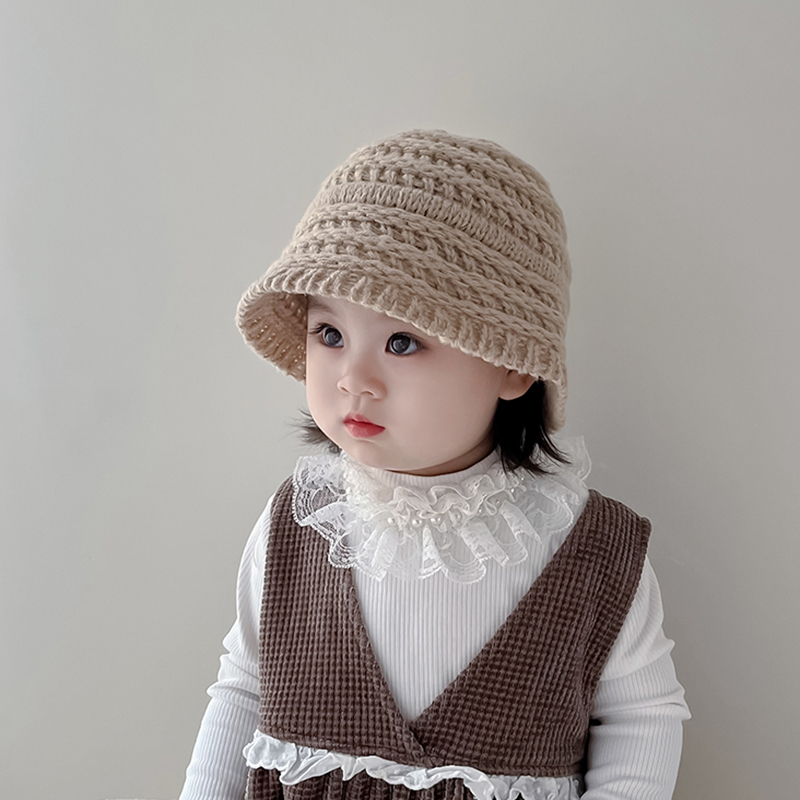 ins韩系儿童针织帽秋冬百搭女童渔夫帽针织毛线帽男宝宝水桶帽潮