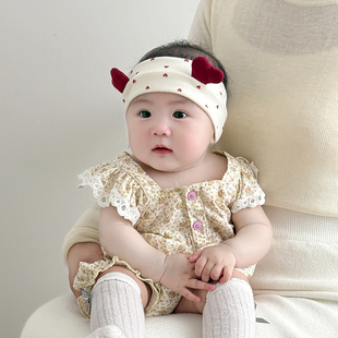 薄款 婴幼儿护囱门帽子夏季 纯棉小月龄发饰女宝宝甜美新生囟门发带