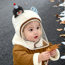 儿童帽子围脖一体帽男女宝宝秋冬季 毛绒防护面罩帽保暖加厚护耳帽
