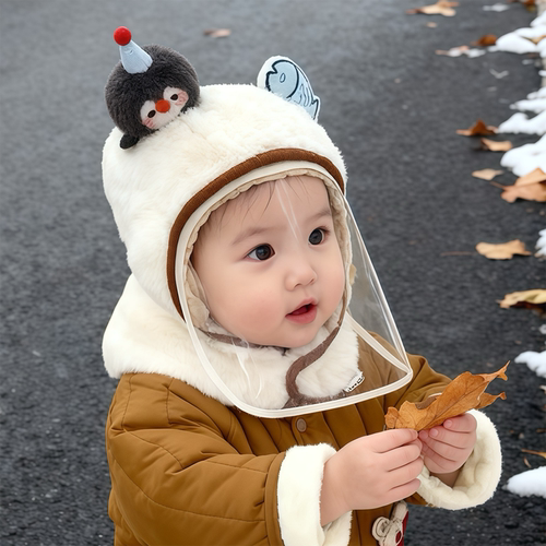 儿童帽子围脖一体帽男女宝宝秋冬季毛绒防护面罩帽保暖加厚护耳帽