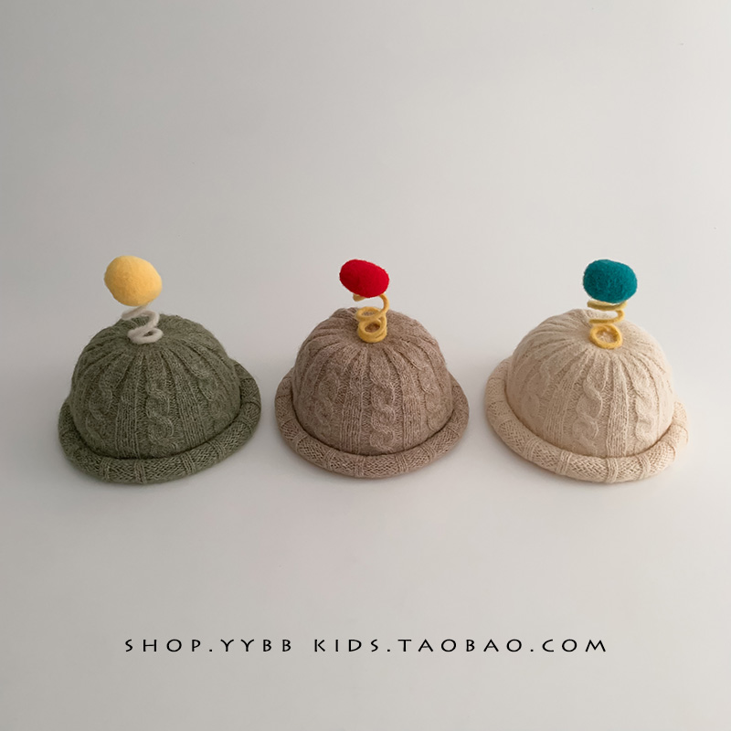 宝宝帽子秋冬季保暖可爱卡通瓜皮毛线帽男女婴儿小月龄防风针织帽
