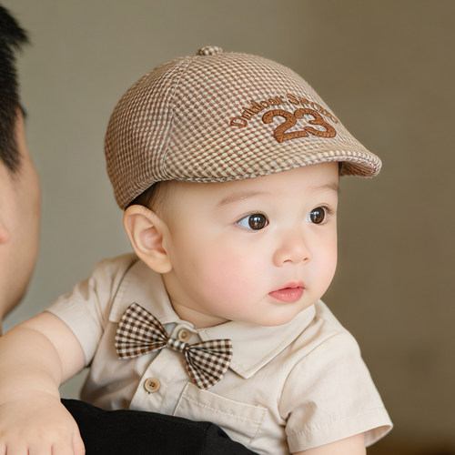 复古潮流婴儿帽子春秋薄款遮阳防晒鸭舌贝雷帽男女宝宝夏季前进帽