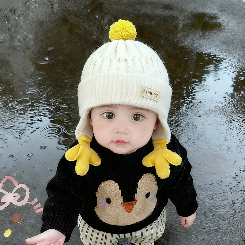 婴儿帽子秋冬季可爱保暖加厚针织护耳帽男女宝宝小月龄防风毛线帽