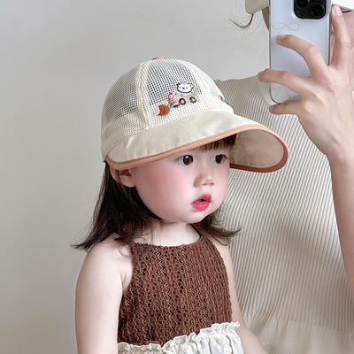 宝宝帽子夏季薄款透气网眼大帽檐遮阳防晒鸭舌帽男女童出游太阳帽