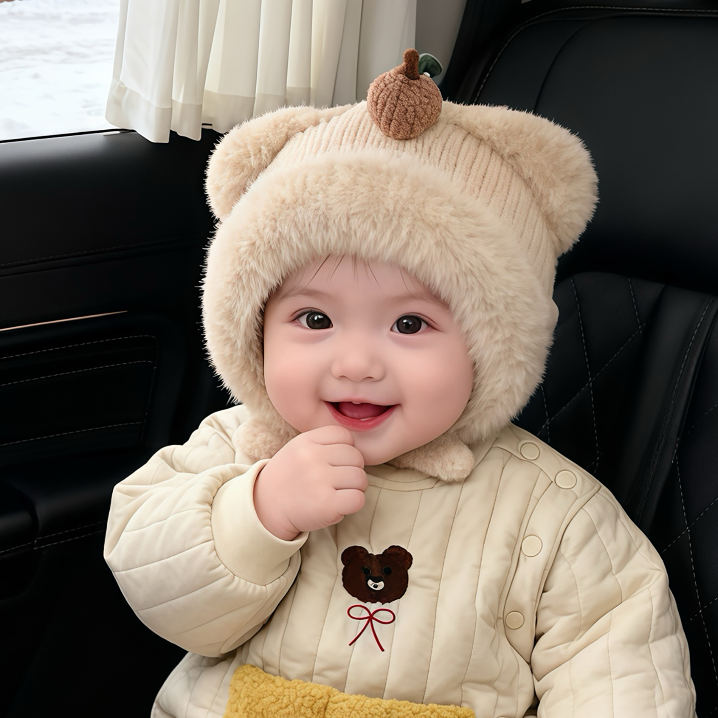 儿童帽子秋冬季保暖加厚针织护耳毛线帽男婴女宝宝可爱防风毛绒帽