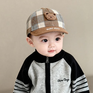 宝宝帽子秋冬季 保暖加厚灯芯绒小熊鸭舌帽男女儿童防风棒球帽潮
