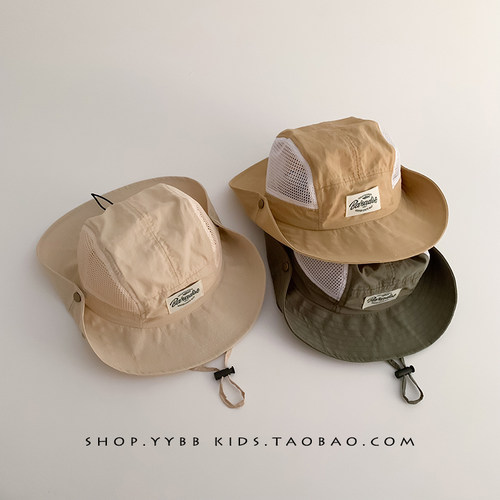韩版儿童帽子夏季薄款透气网眼大檐防晒遮阳帽男女宝宝露营太阳帽