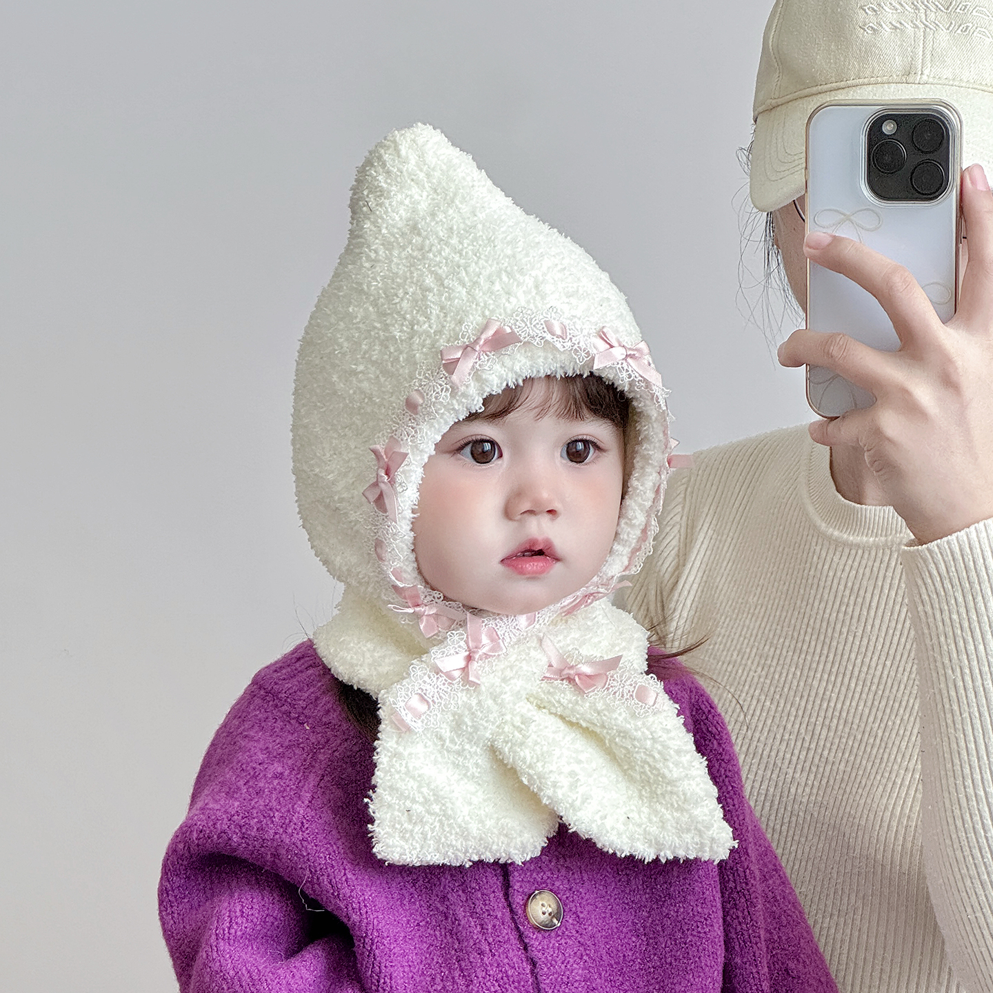 宝宝帽子秋冬季保暖加厚针织护耳帽女儿童可爱防风毛线毛绒一体帽