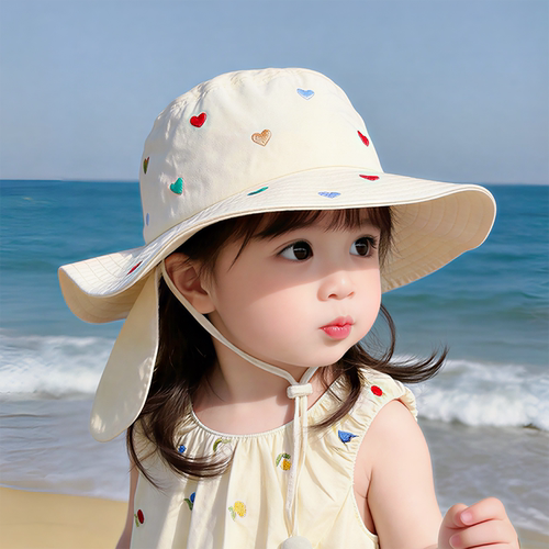 韩版速干儿童遮阳帽子春秋薄款防晒大帽檐渔夫帽女宝宝夏季披肩帽