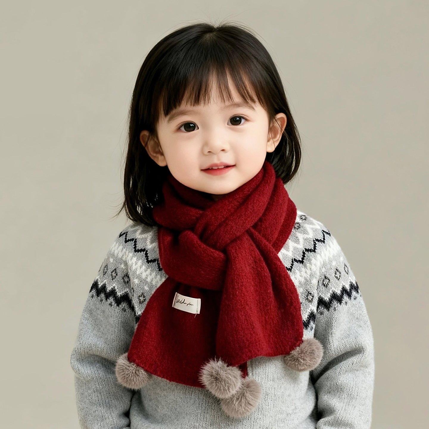 儿童围巾秋冬季保暖加厚针织围脖男女宝宝韩系纯色防风毛线脖套潮