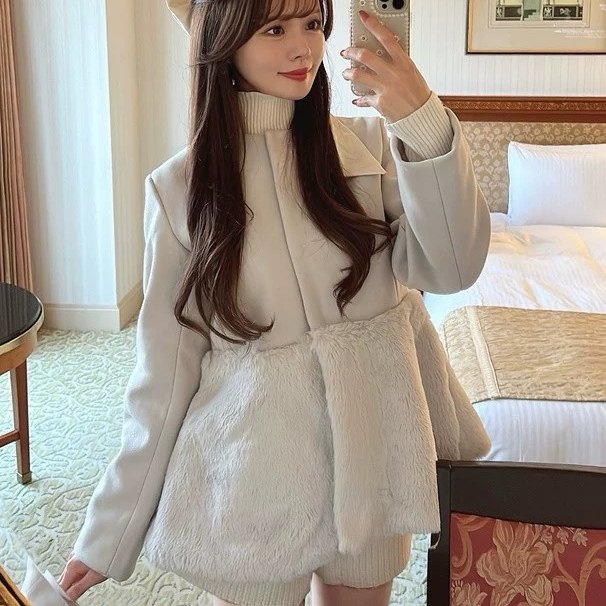 日单GRL新品轻奢风毛绒拼接荷叶边短外套女秋冬毛呢外套,女装/女士精品,毛呢外套,淘宝优惠券,粉丝福利购,淘宝优惠卷