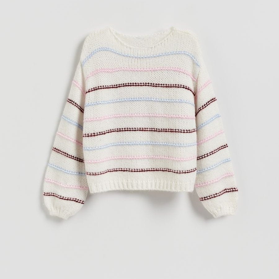 欧单冬季彩条纹圆领显瘦毛衣大码