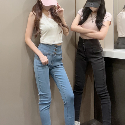 日系GRL高腰弹力牛仔裤铅笔长裤