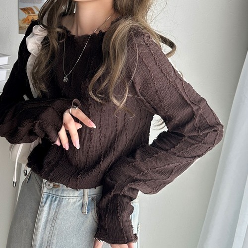 日单ELF立体花纹纯色圆领打底衫