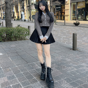 日单GRL新款 假两件衬衣女 学院风褶皱显瘦配色翻领衬衫