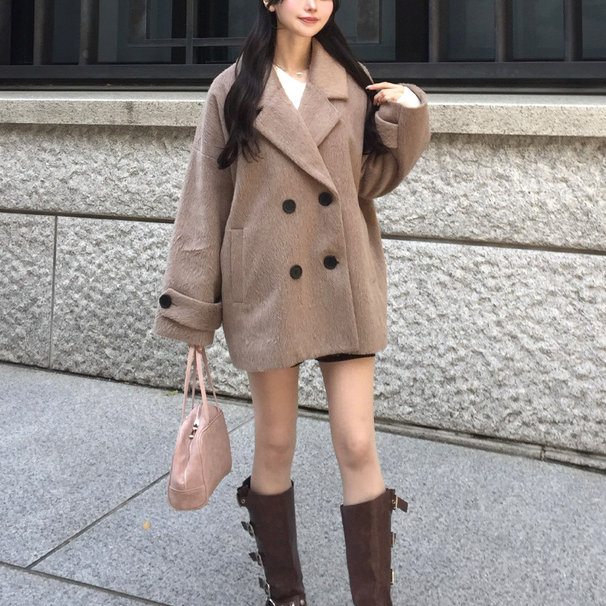 日单GRL冬款毛呢外套女中长款双排扣宽松呢大衣,女装/女士精品,毛呢外套,淘宝优惠券,粉丝福利购,淘宝优惠卷