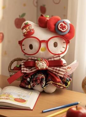 2026正版HelloKitty红色苹果造型眼镜毛绒包挂件钥匙扣礼物