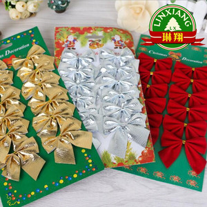 琳翔圣诞节 圣诞树装饰品 红金银色小蝴蝶结 圣诞礼品 12个一卡