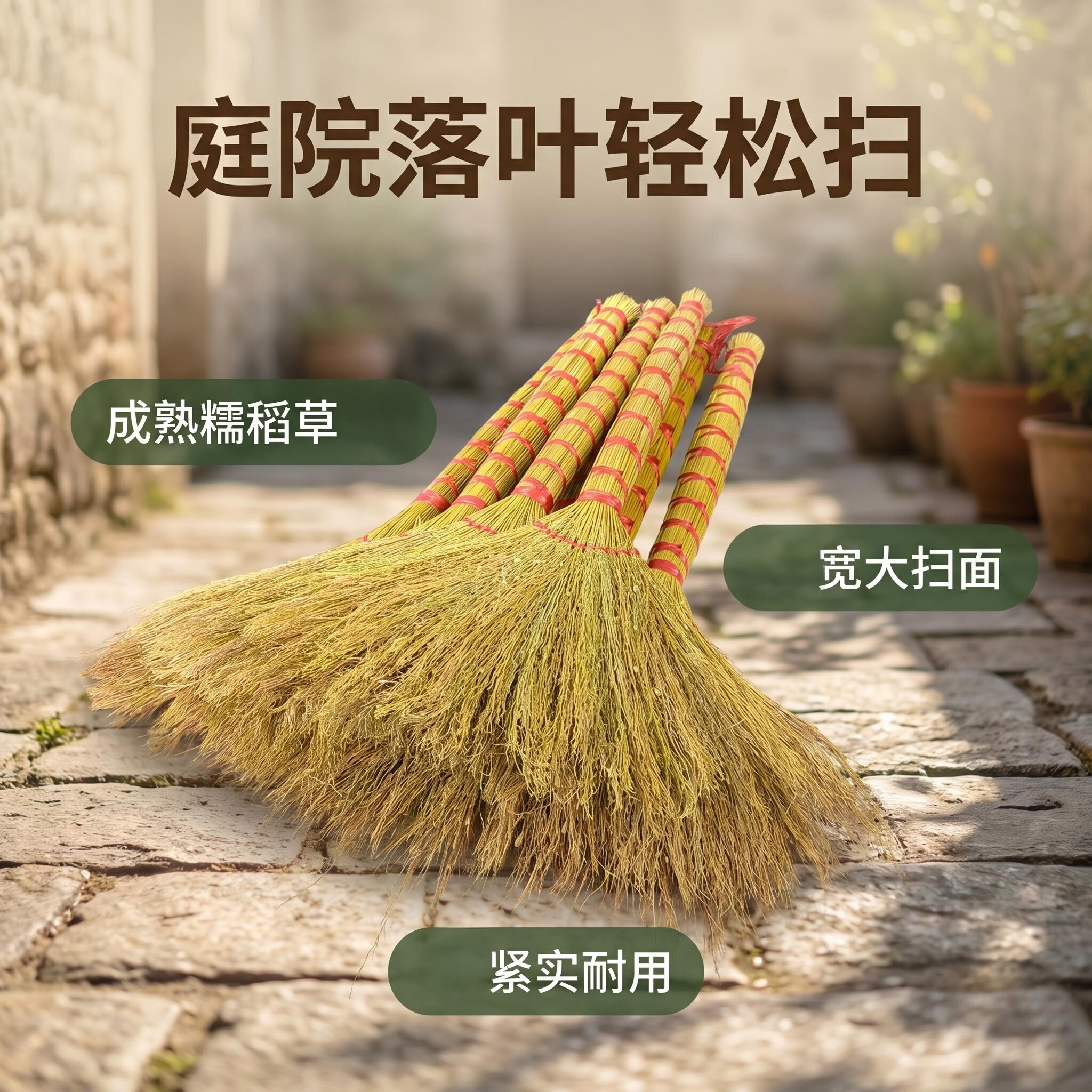 糯稻草大扫把地面收拢清扫菜渣