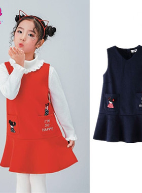童装女童秋冬款205550百搭柔软舒适纯色背心裙儿童洋气连衣裙裙子
