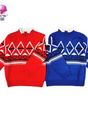 海威迩童装男大童秋冬新款207555百搭半开领双层加厚套头毛衣毛衫