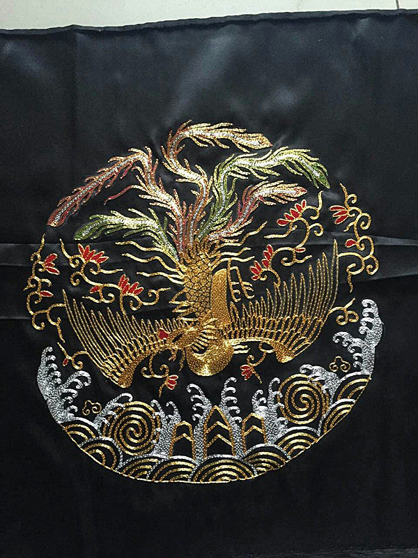 返古手工盘金绣海水凤凰补子绣花片包包装饰衣服补子绣花片