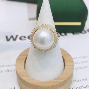 DIY配件S925纯银大珍珠戒指空托底托遮瑕开口戒珠宝玉石手工饰品