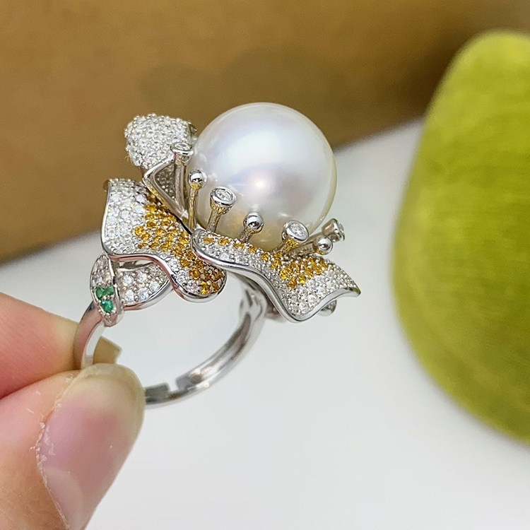 DIY戒指配件S925纯银花朵豪华托