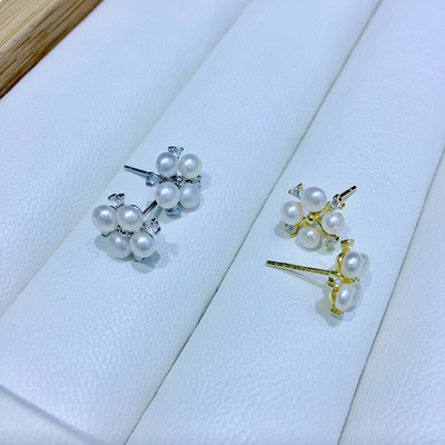 diy纯银18k金耳钉小珍珠